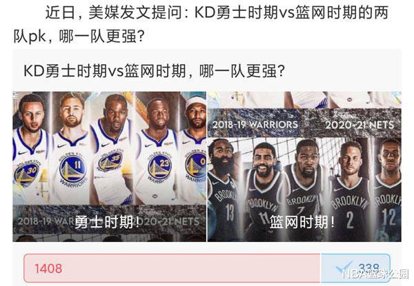 美媒提问：巅峰勇士和本赛季篮网谁更强？球迷投票一边倒(2)