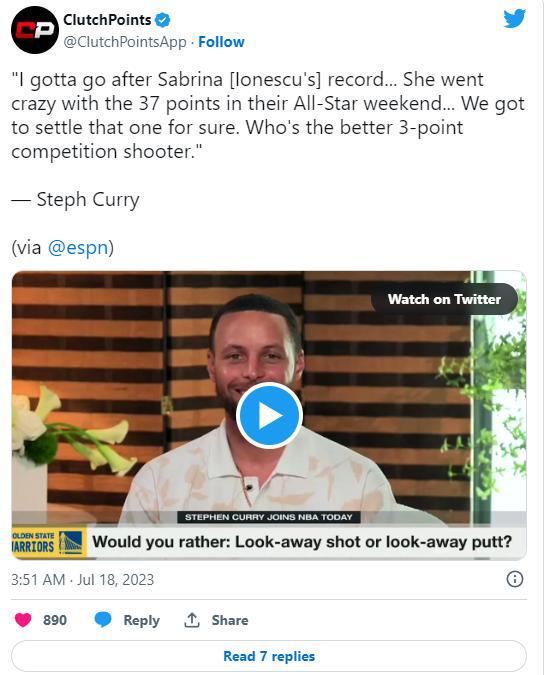 NBA／库里Stephen Curry 接受 萨布丽娜·约内斯库Sabrina (2)