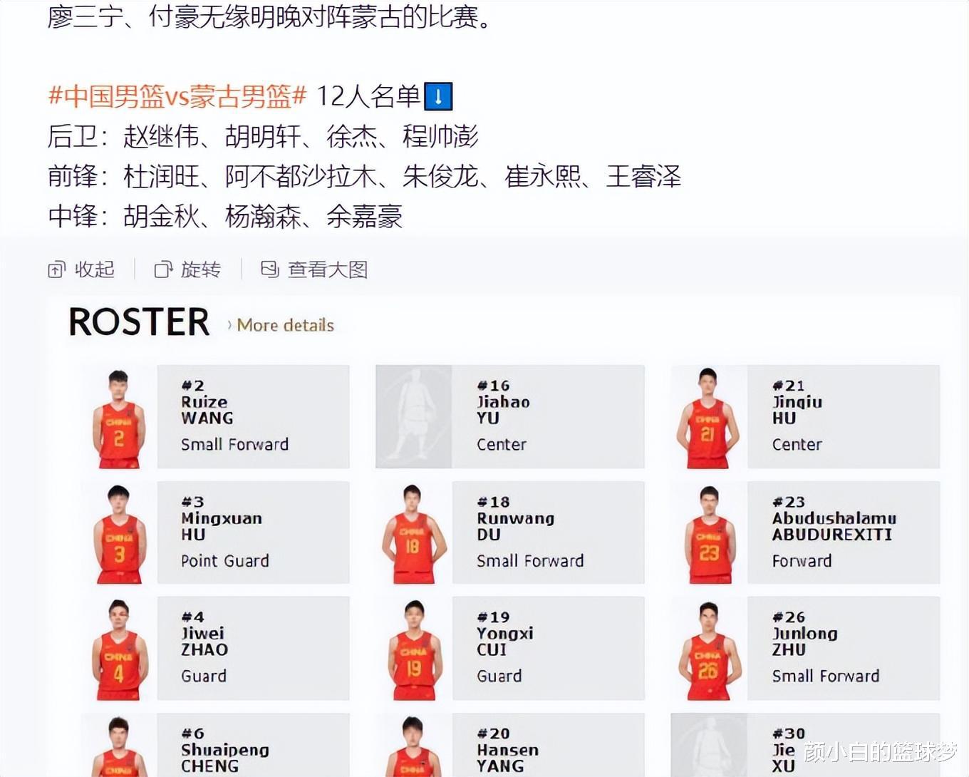 蒙古男篮12人名单出炉：6将曾出战杭州亚运会 亚洲排名21怎赢中国(1)