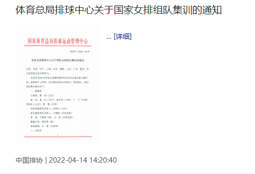 中国女排20人集训名单发布 朱婷张常宁暂未在列