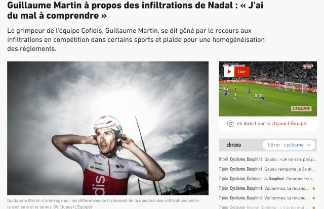 法国自行车手抨击纳达尔：打封闭相当于服用兴奋剂