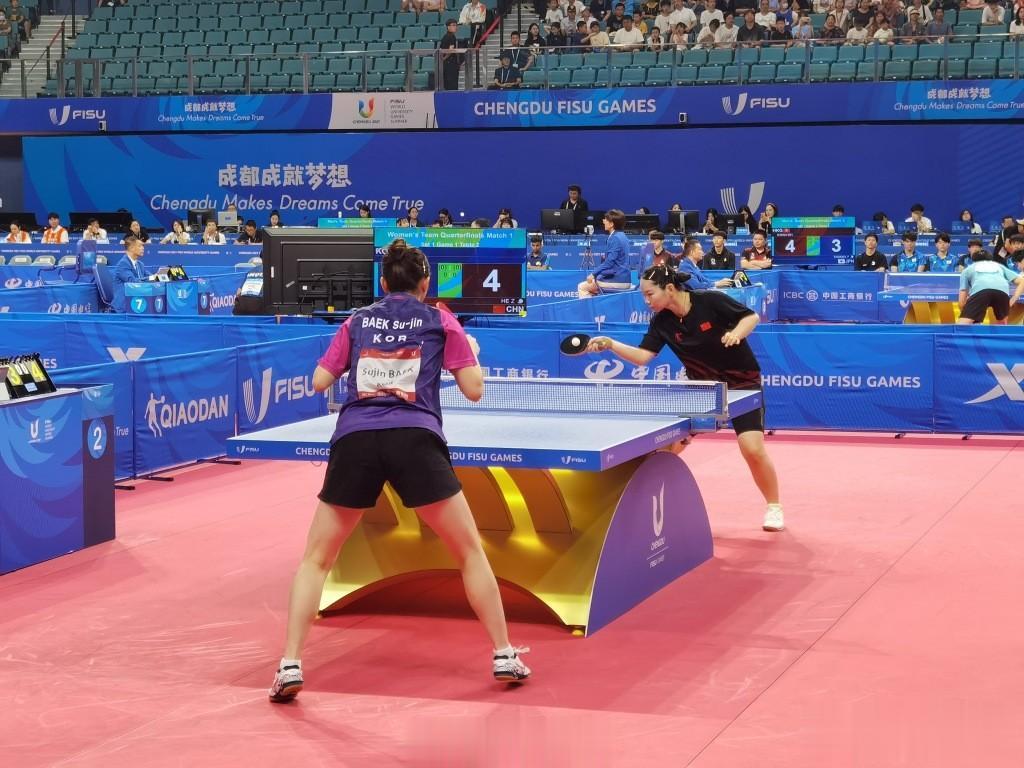 大运会乒乓球男女团体四分之一决赛：
中国男女团分别战胜对手晋级决赛！

在刚刚结(1)