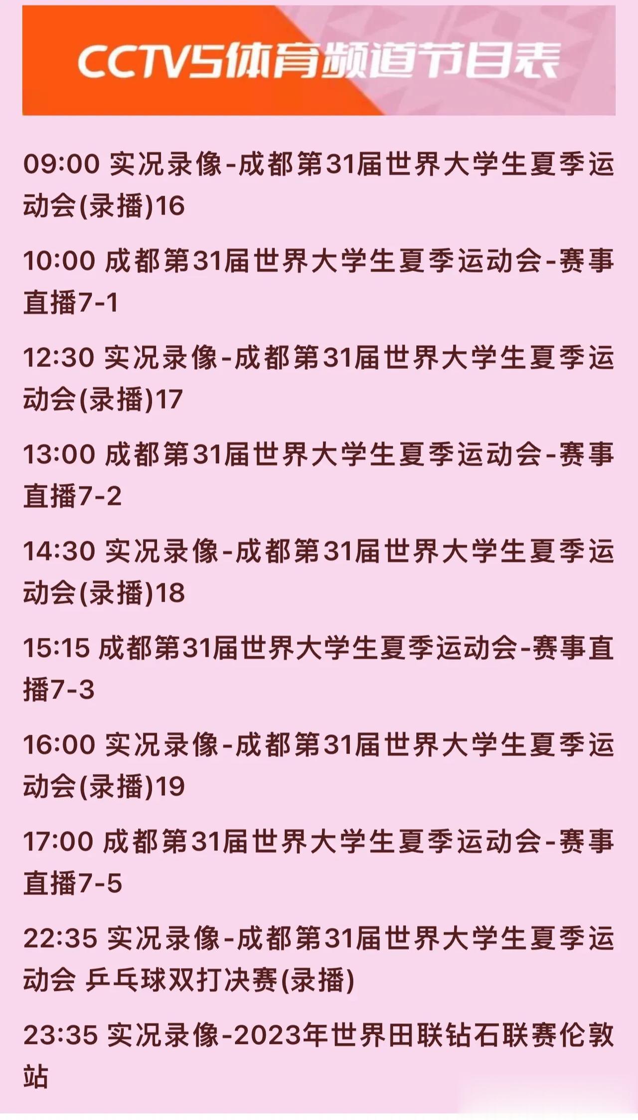 8月4日：CCTV5体育频道体育赛事节目预告(2)