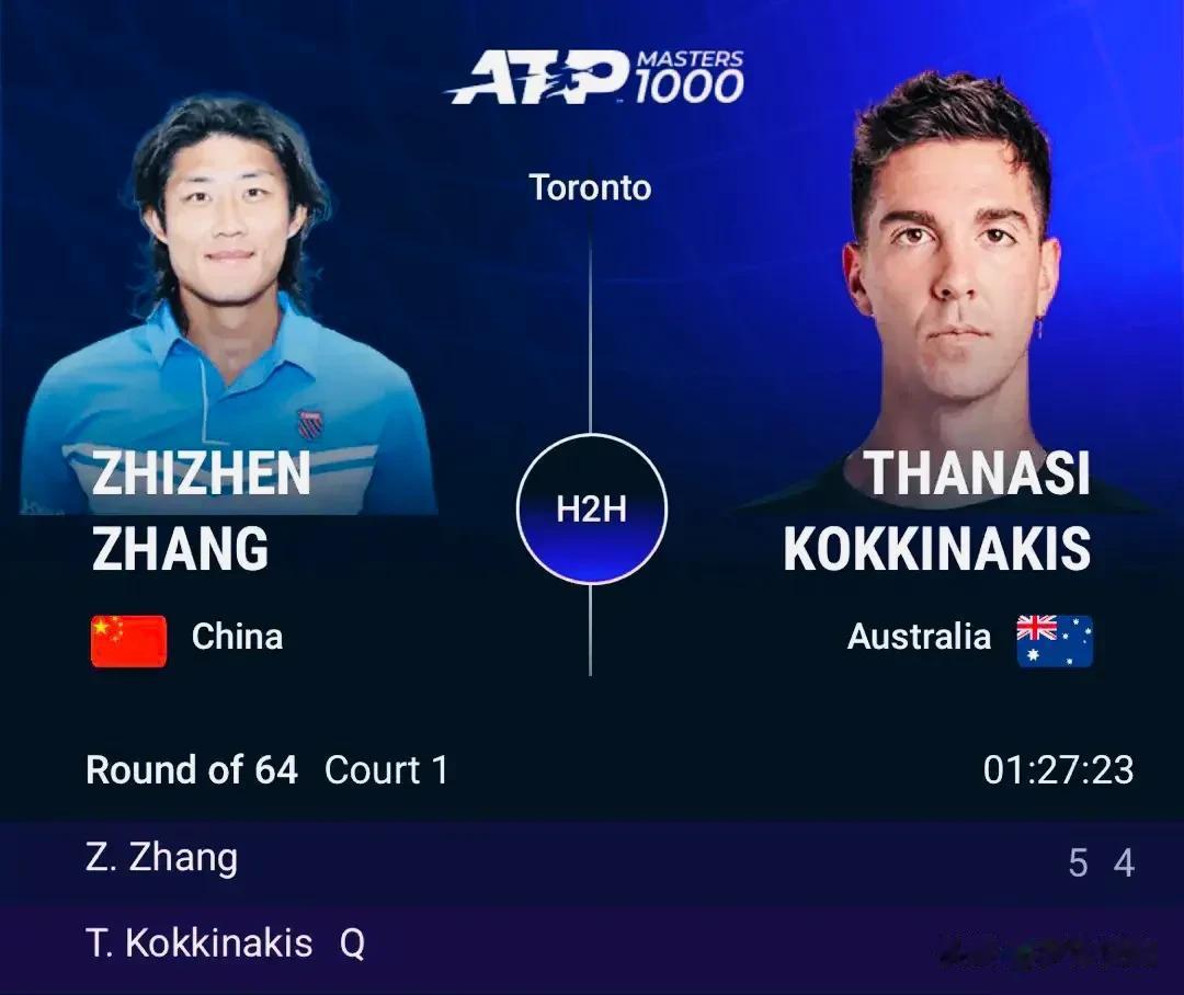 张之臻在ATP1000多伦多站站男单第一轮出局，他以5-7、4-6被资格赛球员科