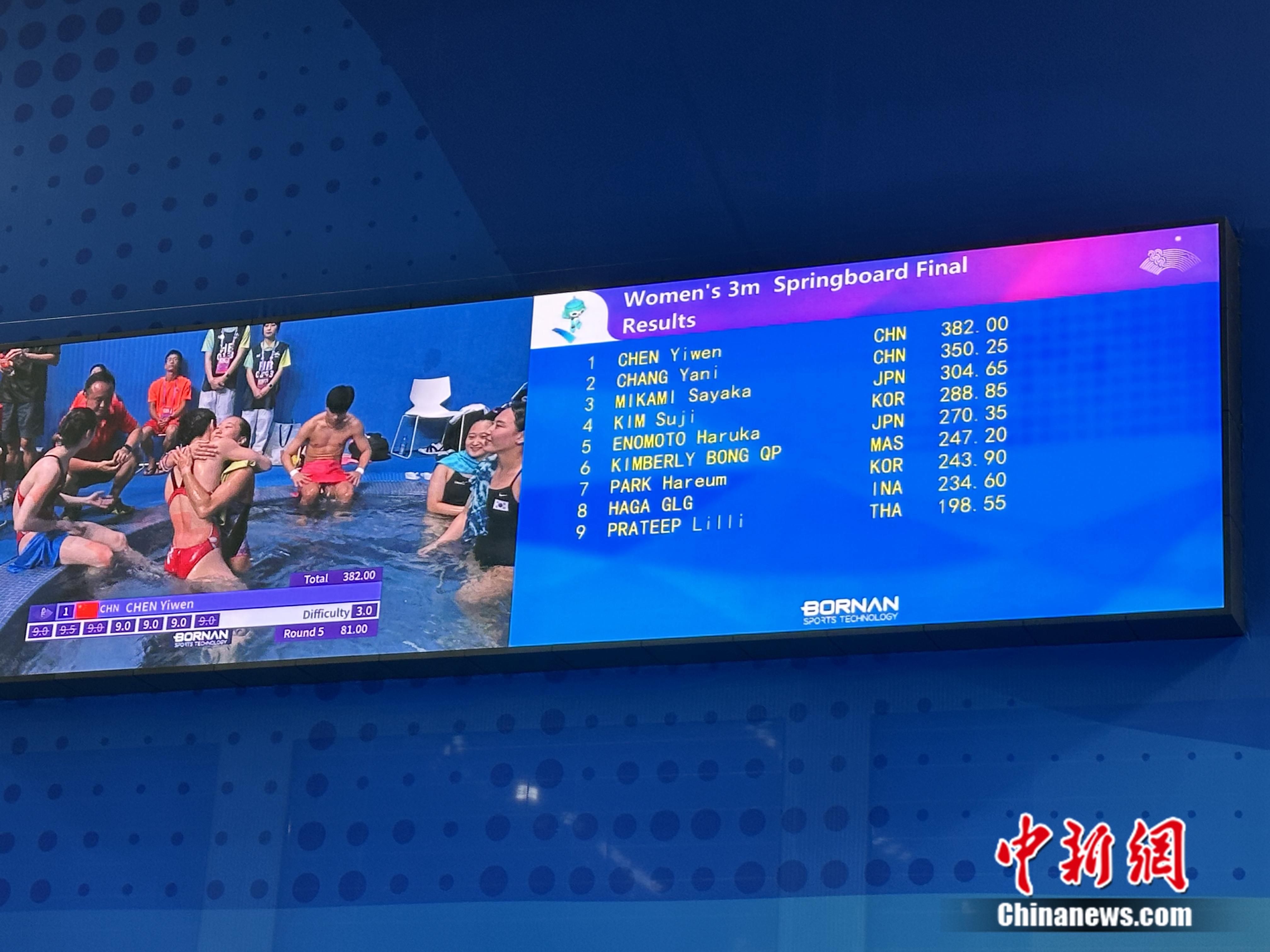 跳水女子3米板中国选手陈艺文夺冠