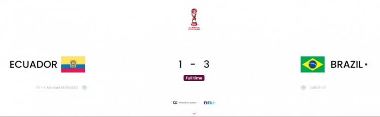 埃斯特瓦奥梅开二度，巴西世青赛16强3-1战胜厄瓜多尔(1)