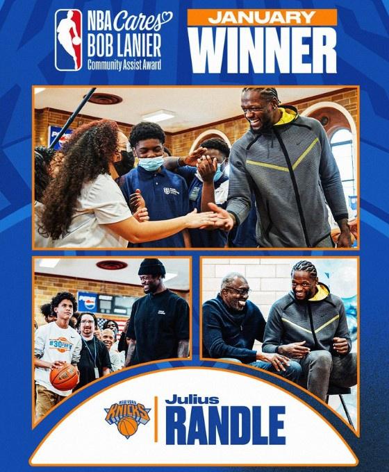 官方：兰德尔获得1月份NBA社区关怀援助奖(1)
