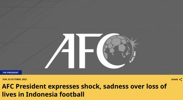 亚足联主席回应印尼悲剧 向遇难者致以深切哀悼