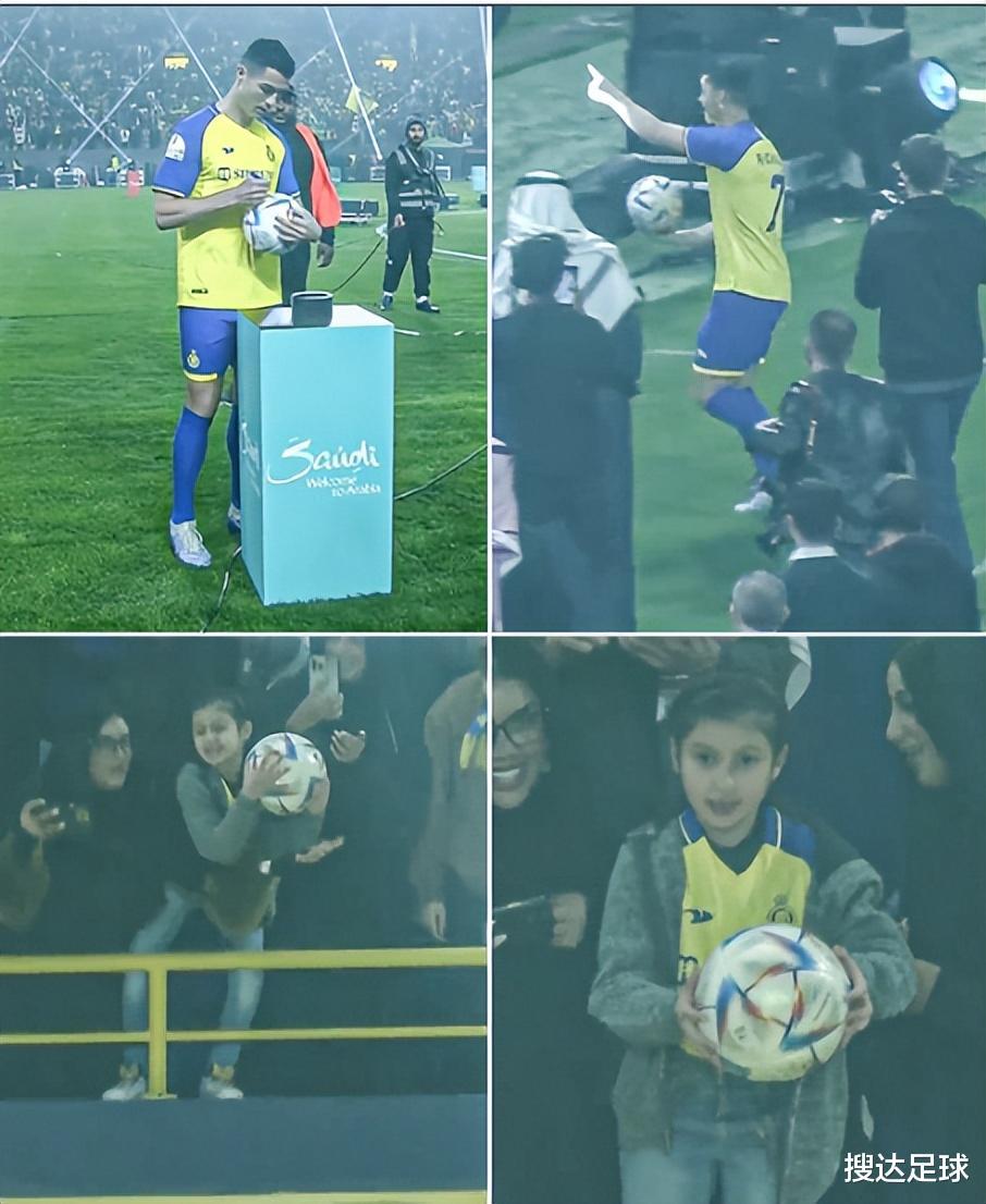C罗亮相暖心一幕！他将最后一个签名足球，亲手交给了一个小女孩(1)