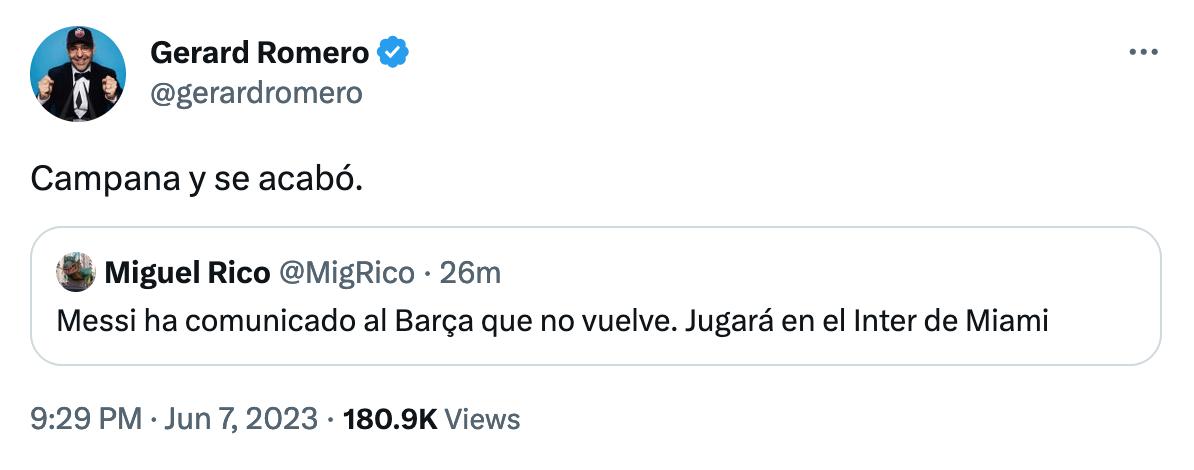 巴萨跟队罗梅罗确认：一切都结束了，梅西加盟迈阿密！ ​​西班牙记者Miguel (2)