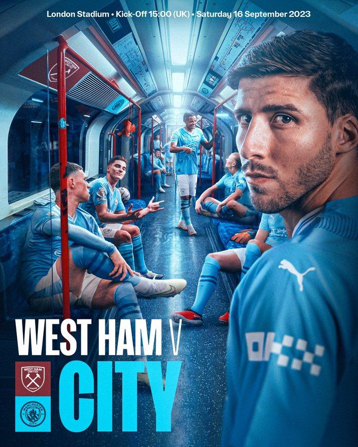 曼城晒客战西汉姆海报，球员伦敦坐地铁：下一站是伦敦体育场(1)