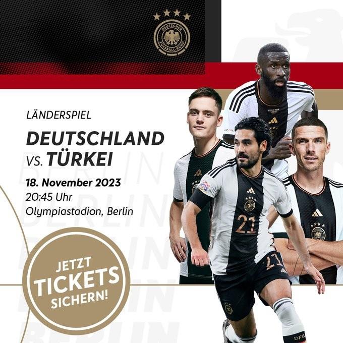 官方：德国队将在11月19日凌晨2点45分和土耳其踢友谊赛