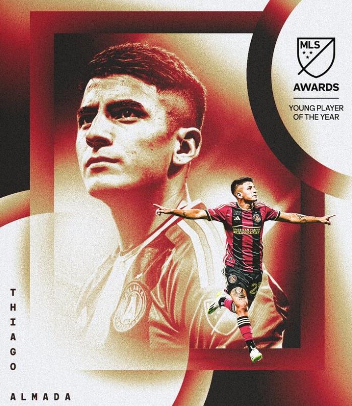 官方：22岁阿根廷中场阿尔马达被评为MLS年度最佳年轻球员