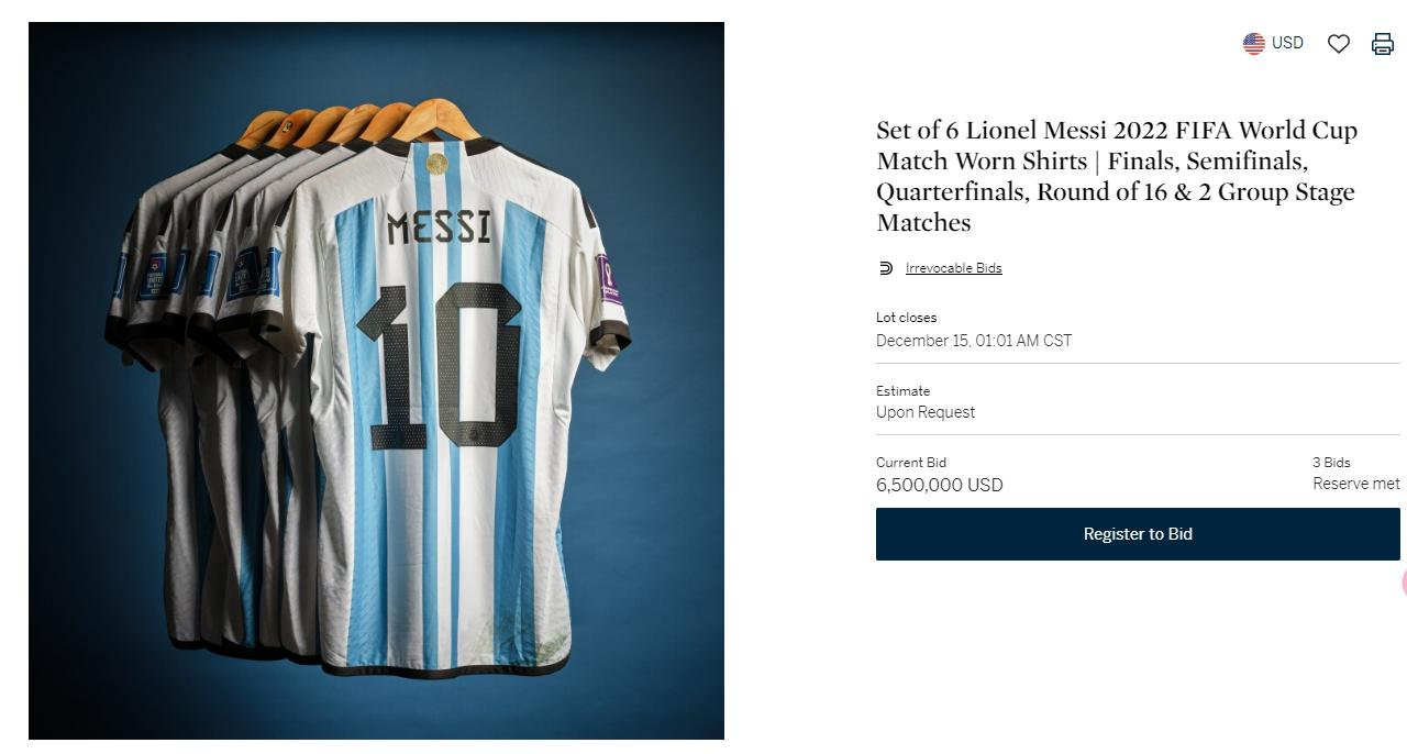 梅西世界杯球衣套装拍卖价达650万美元，距离乔丹纪录还差360万(1)